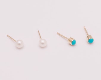 4mm simple Akoya Pearl Earring Studs | 14K Gold