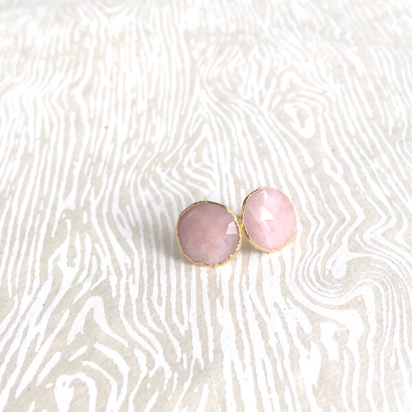 Rose Cut Pink Opal Cabochon Stud Earrings