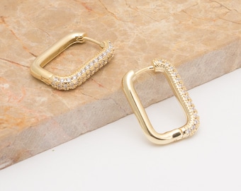 Gold Rectangular Huggie Hoop Earrings Medium Crystal Huggie Hoops Gold Janna Conner