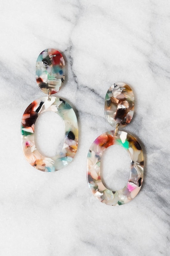 Resin Earrings Marble Earrings Marbleized Earrings Vintage Etsy