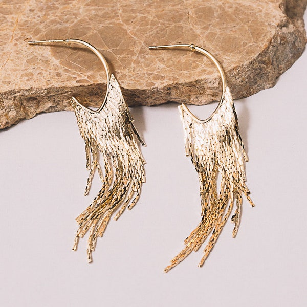 Gold Fringe Earrings Dangle Chain Earrings Gold 70s Earrings Gold Chain Earrings Janna Conner