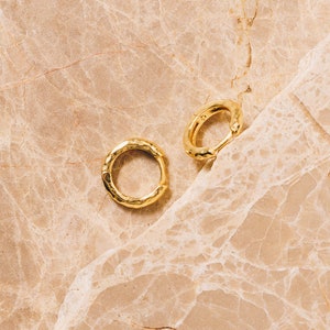 Gold Huggie Hoop Earrings Small Huggie Hoops Gold Hammered Hoops Small Janna Conner image 2