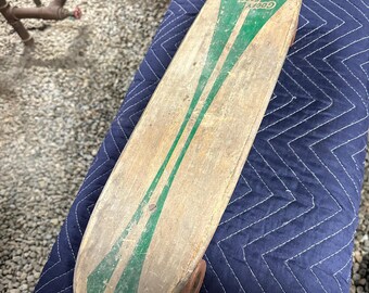 Vintage goofy foot skateboard with clay wheels. No damage just heavily worn.