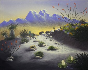 A Giclee print of a Southwest desert landscape. This print is of my original acrylic painting "Desert Peak".