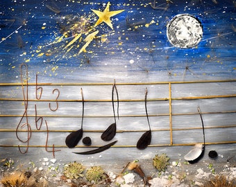 Silent Night, Music Notes, Christmas, Photo Card, Square, blank inside