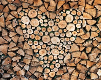 Photo Card, Heart, Woodpile, Wood Stack, Firewood, Square, blank inside