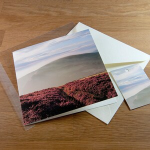 Photo card, Offa's Dyke Path, Wales, Footpath, Clwydian Hills, Misty Hill, Landscape, Square, blank inside image 3