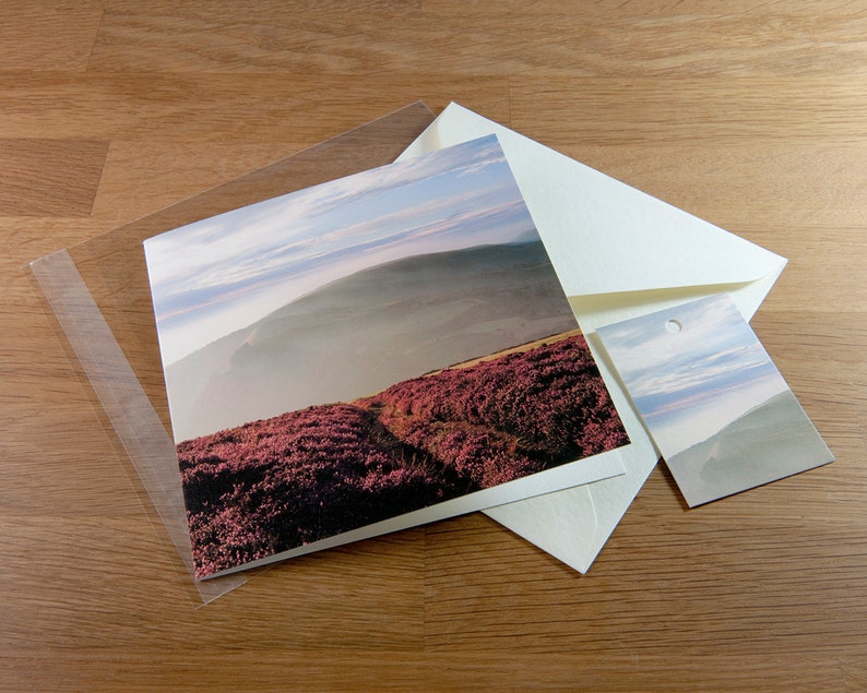 Photo card, Offa's Dyke Path, Wales, Footpath, Clwydian Hills, Misty Hill, Landscape, Square, blank inside image 3