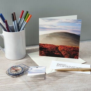 Photo card, Offa's Dyke Path, Wales, Footpath, Clwydian Hills, Misty Hill, Landscape, Square, blank inside image 2