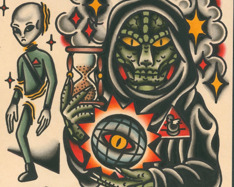 Alien Tattoo Flash Print #4: Ufology Art (11x14) - Etsy