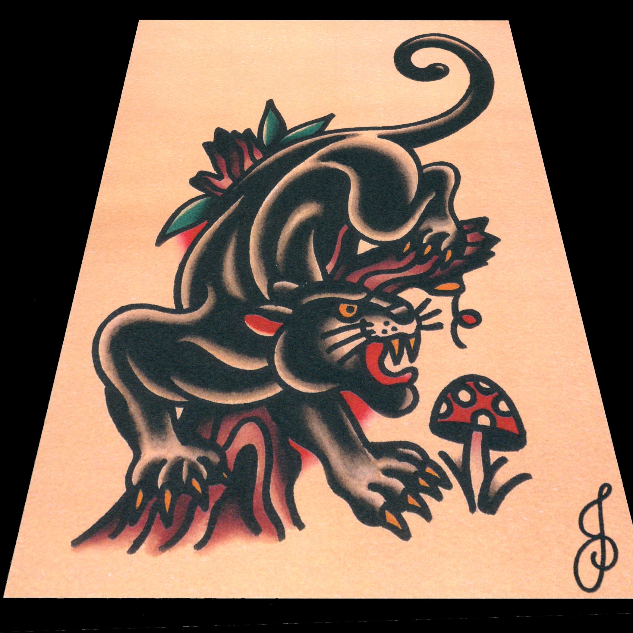 Buy Crawling Panther & Snake, Panther Tattoo, Snake Tattoo, Traditional  Flash, Black and White, Old School, Art Print 12x16 Online in India - Etsy