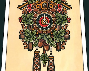 Cuckoo Clock American Traditional Large Art Print (13x19)