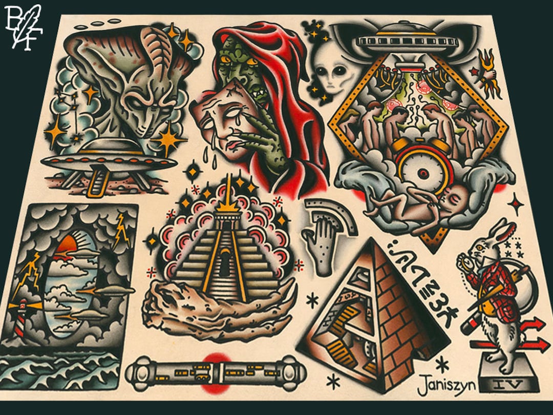Alien Tattoo Flash Print #6: Ufology Art (11x14) - Etsy