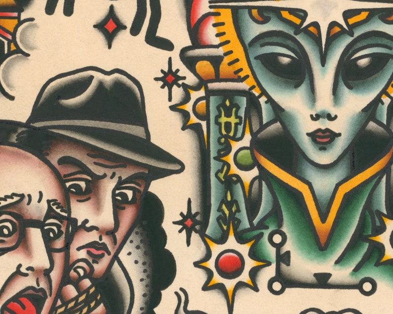 Alien Tattoo Flash Print #5: Ufology Art (11x14) - Etsy