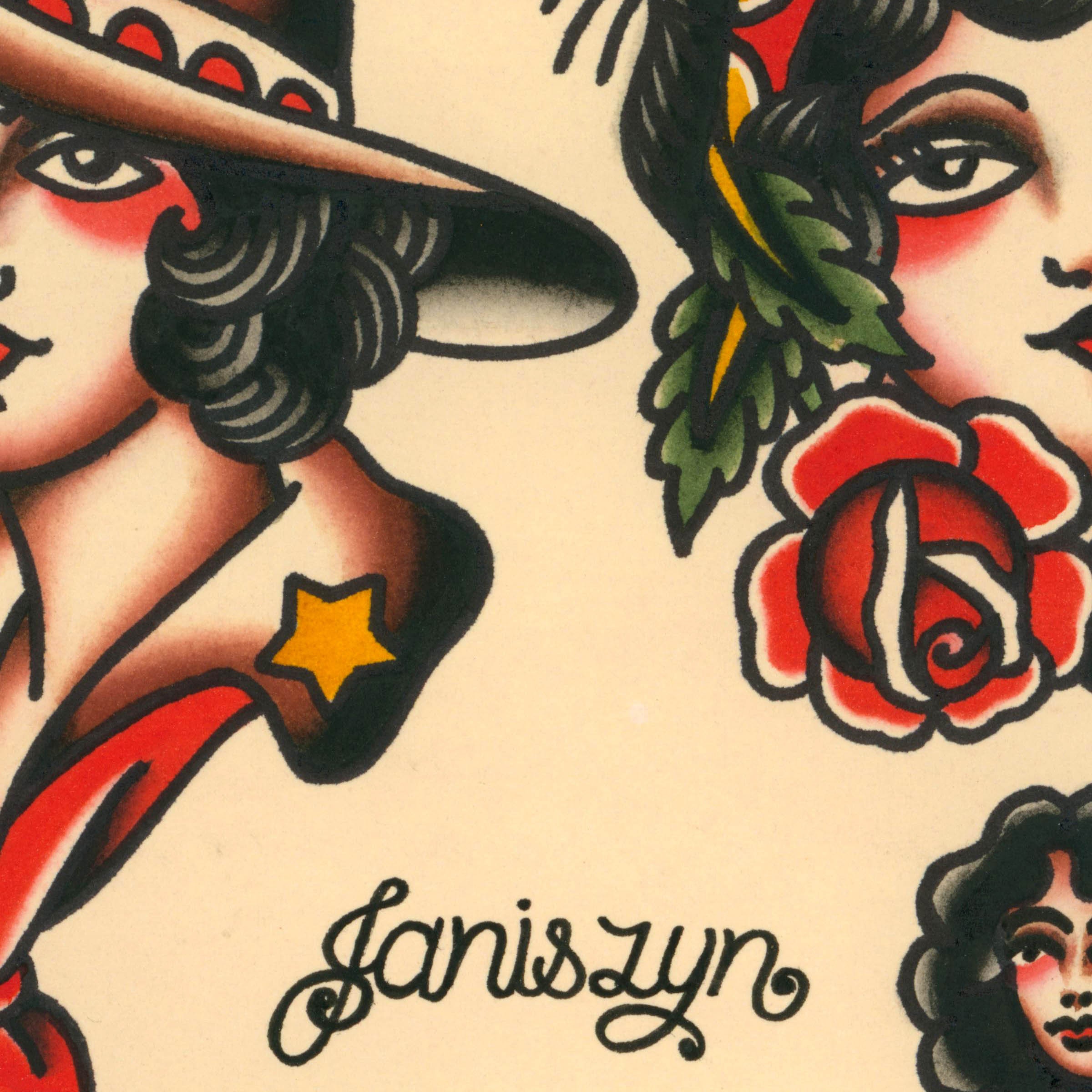 American Traditional Tattoo Flash Sheet "black Hair Beauties" (11x14 ...