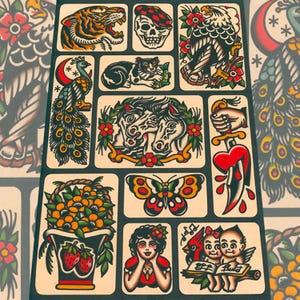 Eleven Panel Traditional Tattoo Flash Sheet (11x17)