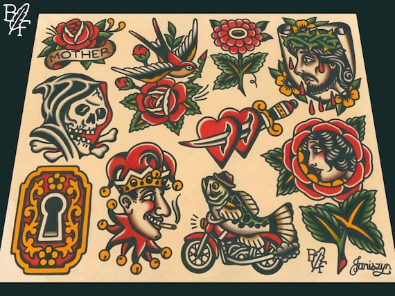 Multis Imaginibus Traditional Tattoo Flash Sheet Print (11x14) - Etsy