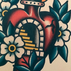 Sacred Heart Walking Path Traditional Tattoo Flash Art Print (5x7) - Etsy