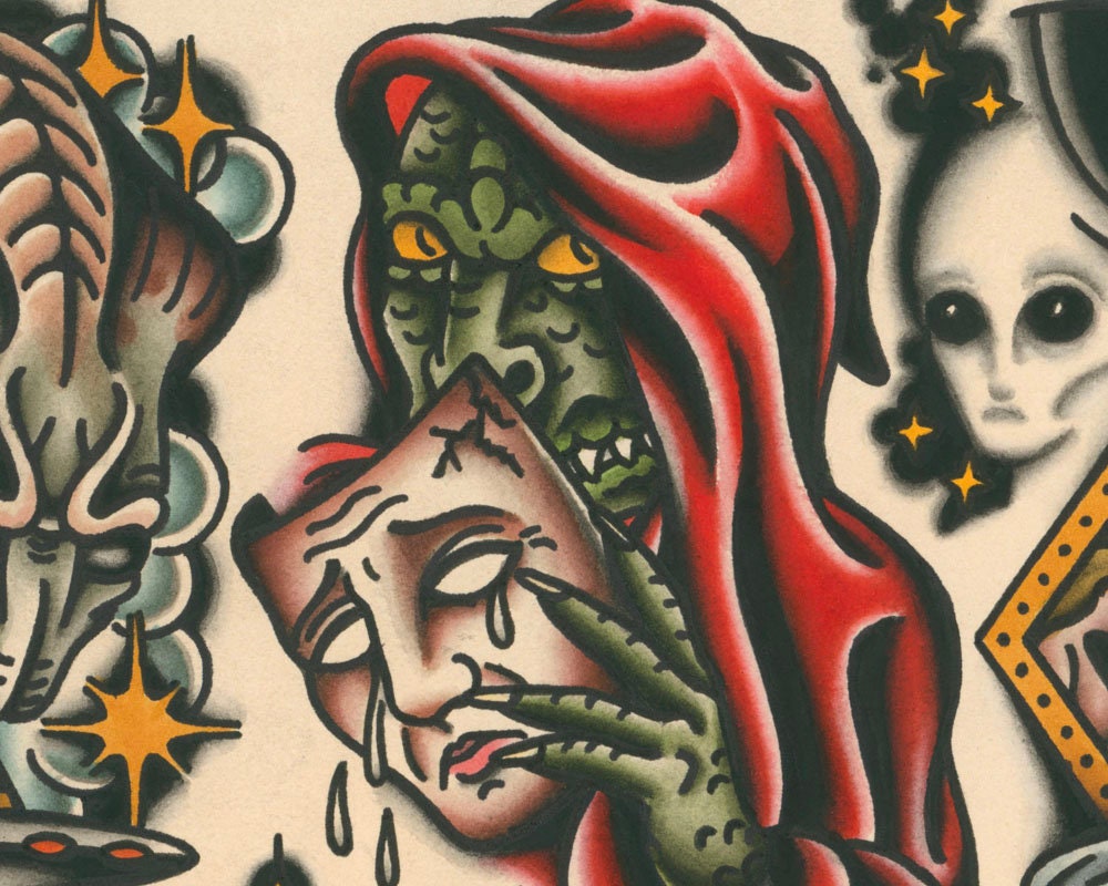 Alien Tattoo Flash Print #6: Ufology Art (11x14) - Etsy
