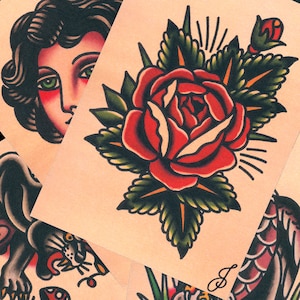 Collezione di stampe 5x7 (confezione da 4) Flash tatuaggio tradizionale