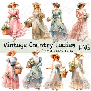 Vintage Country Ladies, archivos PNG listos para la máquina Cricut, efímera de diario basura - Imprimible para diario y arte, descarga digital