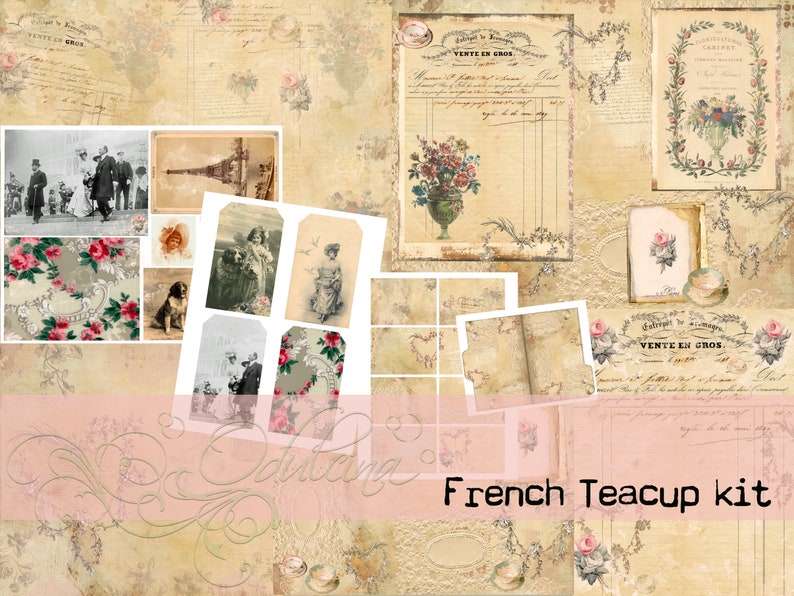 French Teacup Kit Digital Download Antique Papers Etsy