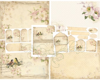 Elegant Roses kit, Digital Download - Antique Papers - Printable for Journaling and Art - JPG - clipart