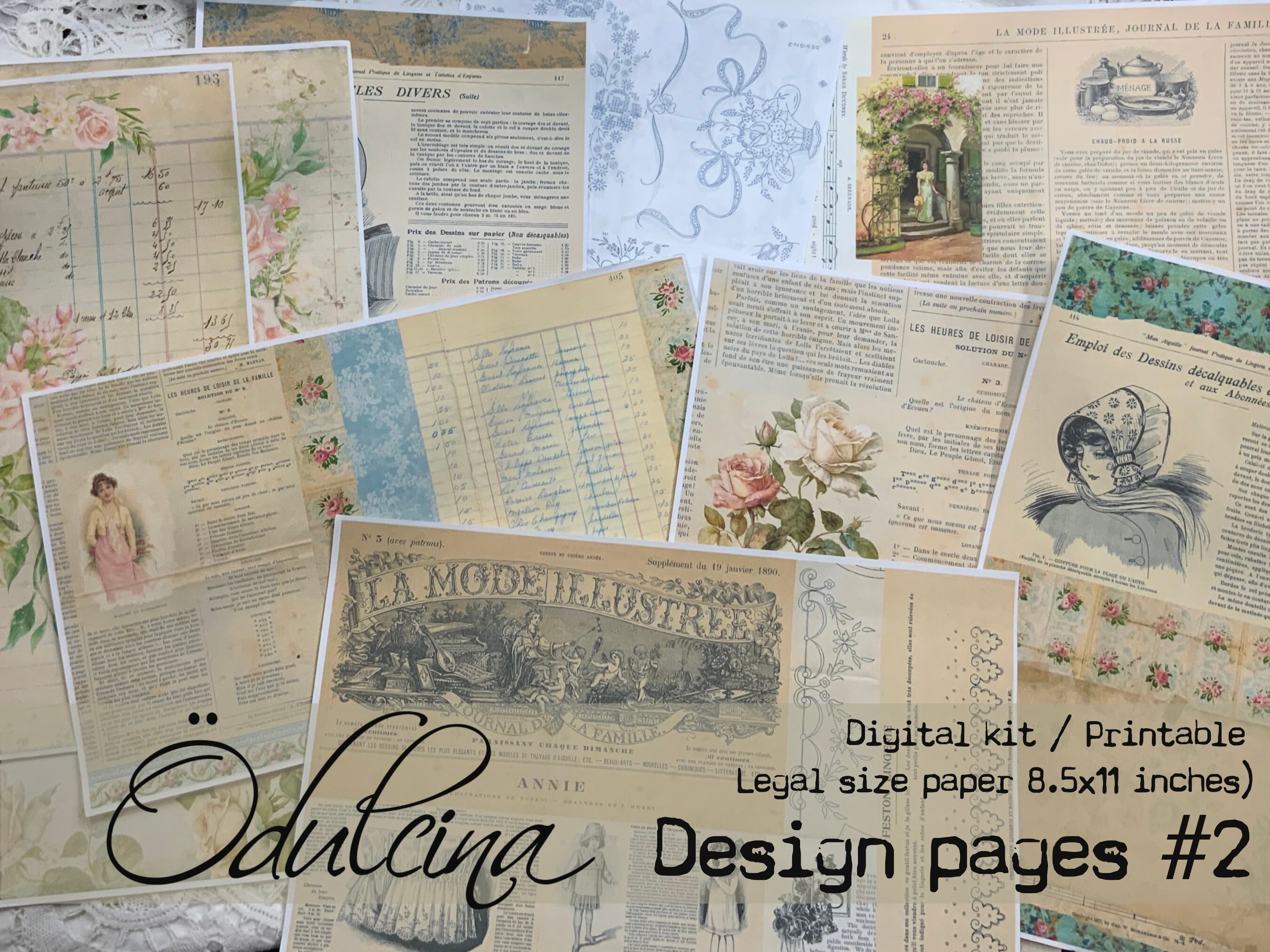 Legal size printable, Design papers #2, vintage wallpaper - Antique Papers - Printable for Journaling and Art, digital download