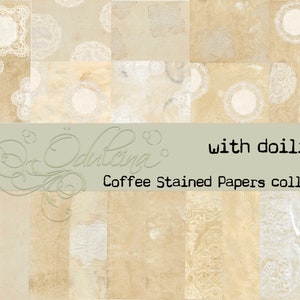 Kit de collection de papiers tachés de café, imprimable, téléchargement numérique, journal indésirable - Scrapbooking, cartes, collection Doilies par Odulcina