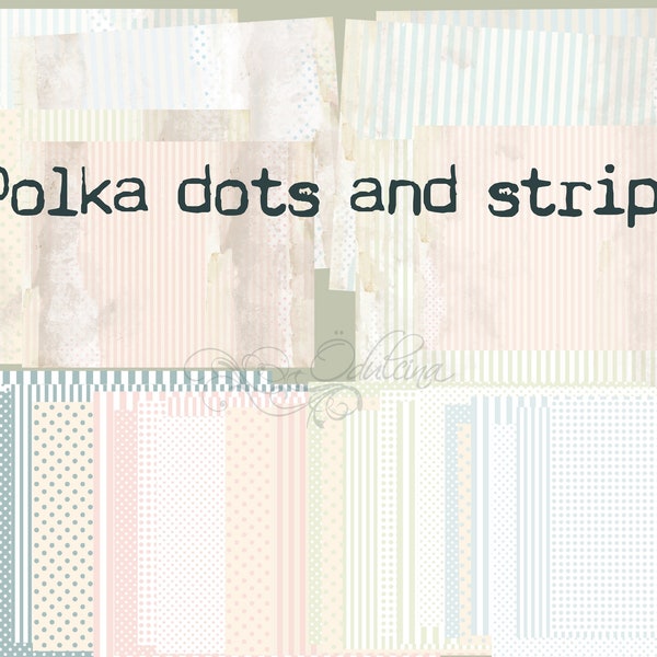 Polka dots and strips kit, printable, Digital Download, junk journal - Scrapbooking, cards for baby shower odulcina