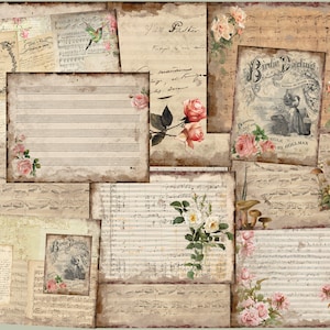 Partituras musicais vintage, download digital - Papéis antigos - Imprimíveis para registro em diário e arte - JPG - clipart
