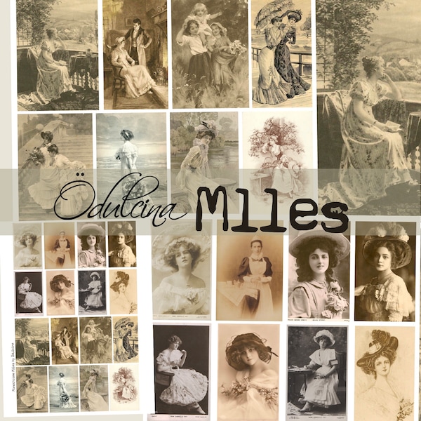 Monochromatic Mlles, vintage lady & girl photos for junk journal ephemera - Printable for Journaling and Art, digital download