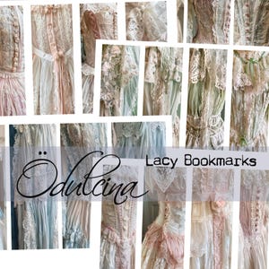 Afdrukbare kit Lacy Bookmarks - bladwijzer kanten jurken, shabby chic bladwijzer, bladwijzers voor dames
