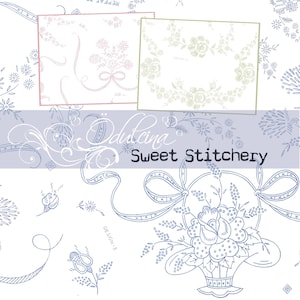 May include: A digital embroidery design featuring a floral bouquet in a basket with a bow. The design is titled "Dulcina Sweet Stitchery" and includes the text "Design 3".