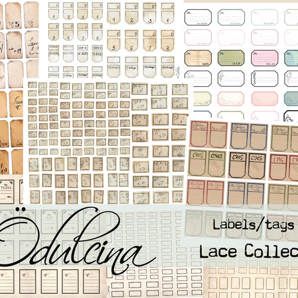 Labels for Lace Collection, identification tags, sample label, swatch tag, sampling labels, lace book, lace collection book - Odulcina