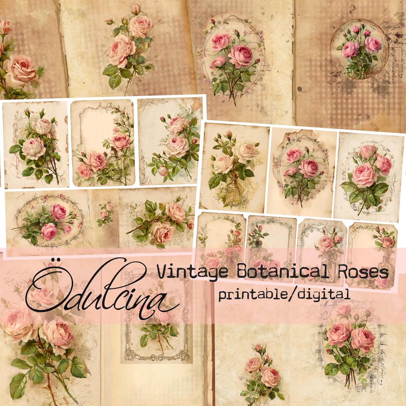 Vintage Botanical Roses Digital Kit | Floral Junk Journal Printable ...