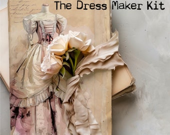 Le kit Dress Maker, style shabby chic, éphémères pour journaux indésirables, robe de style vintage, couture imprimable - imprimable pour la journalisation et l'art