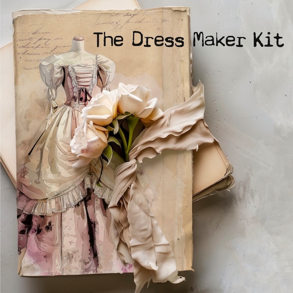 The Dress Maker kit, shabby chic style, ephemera for junk journals, vintage style dress, sewing printable - Printable for Journaling and Art