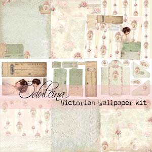 Viktorianische Tapete, Lilly Elsie Tapete, für Junk Journal oder Scrapbooking, antike Reproduktion, digitaler Download, Shabby Chic