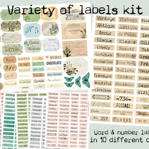 Etiketten digital, französisch englische Wörter und Zahlen, printable, Junk Journal - Bibel Journaling, Gebetstagebuch, Christian Journaling, Clipart