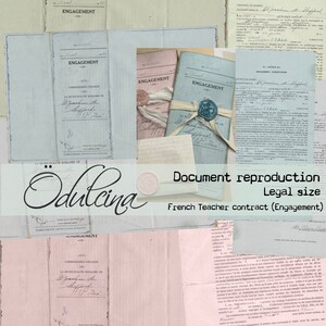 Format légal imprimable, document de reproduction vintage d'un contrat d'enseignant, en français - Papiers anciens - Imprimable pour Junk journal