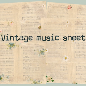 Partituras musicais vintage, download digital - Papéis antigos - Imprimíveis para registro em diário e arte - JPG - clipart