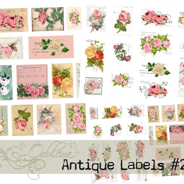 Antique Labels #2 digital set, printable, for junk journal ephemera creation - to print on fabric or paper - Odulcina