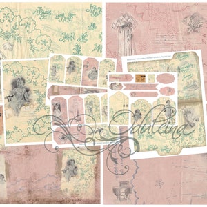 Kit de maravilhas de padrão de bordado, download digital - papéis antigos - para impressão para diário, scrapbooking e arte - JPG - clipart