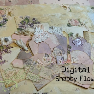 Kit fiori shabby, download digitale - documenti antichi - stampabile per diario spazzatura, journaling, scrapbooking e arte - JPG