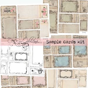 Vintage Sample Cards digital set, printable, for junk journal ephemera creation - to insert laces and fabric, create clusters - Odulcina