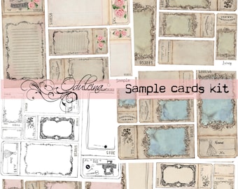 Vintage Sample Cards digital set, printable, for junk journal ephemera creation - to insert laces and fabric, create clusters - Odulcina