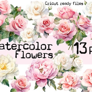 Flores em aquarela, arquivos PNG prontos para máquina Cricut, coisas efêmeras de diário para impressão para diário e arte, download digital - Odulcina