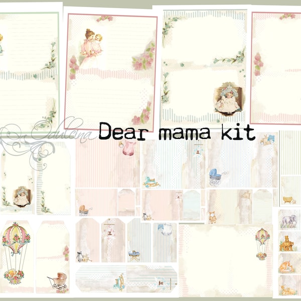 Kit Chère Maman, imprimable, Téléchargement numérique, journal indésirable - Scrapbooking, cartes pour album bébé, maternité, créé par Odulcina