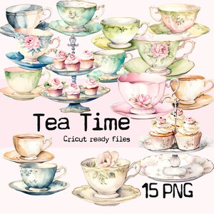 Tea Time, PNG Dateien bereit für Cricut Maschine, Junk Journal Ephemera - Printable für Journaling und Kunst, digitaler Download - Odulcina